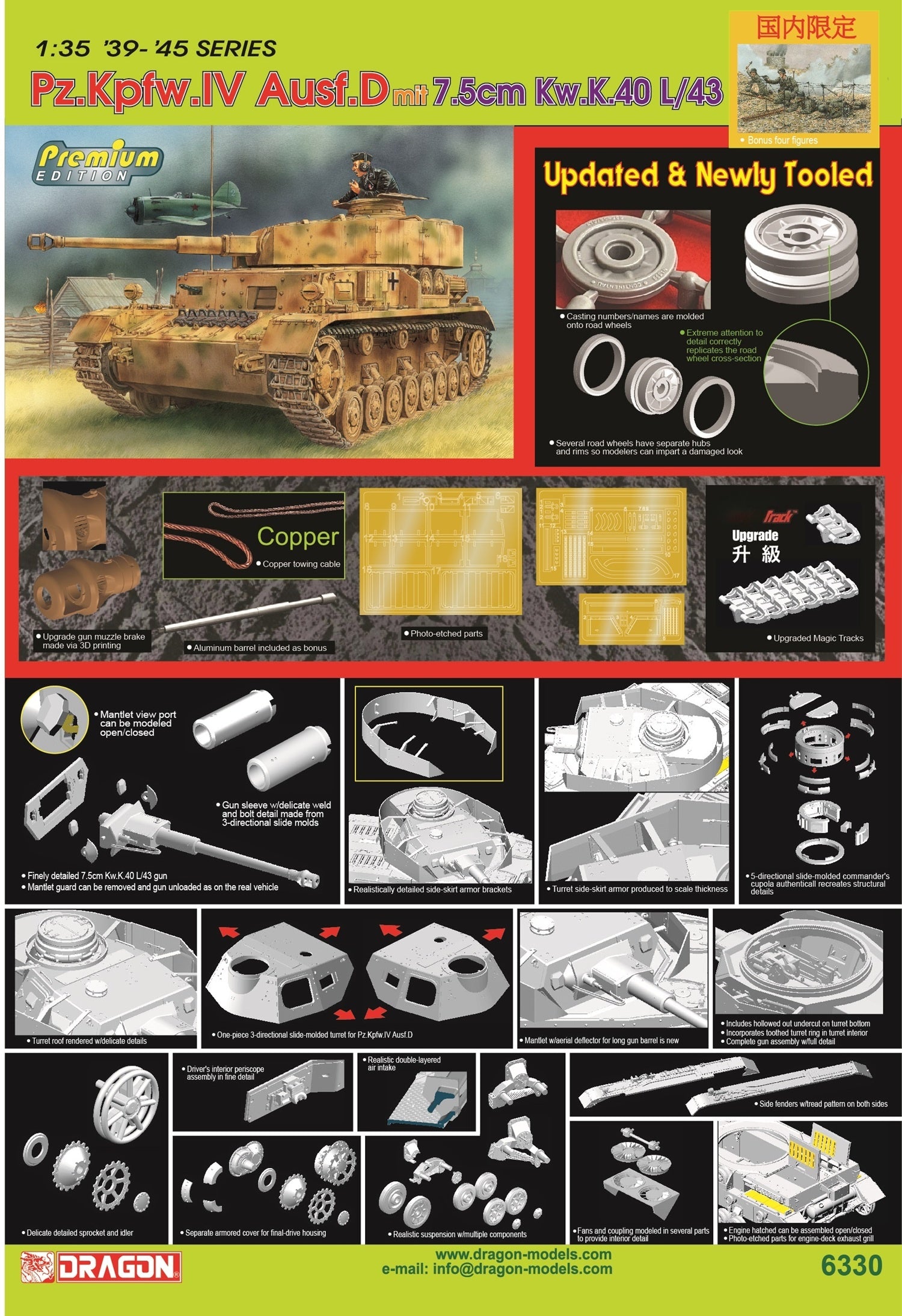 DRAGON 6330 1/35 German Pz.Kpfw. IV Ausf. D mit 7.5cm Kw.K.40 L/43 Upgrade Kit