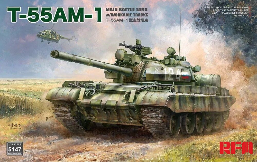 RYE FIELD 5147 1/35 T-55AM-1 Main Battle Tank w/Workable Tracks Model Kit
