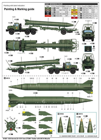 Trumpeter 1/35 01081 Soviet Zil-131V Tow 2T3M1 Trailer with 8K14 Missile