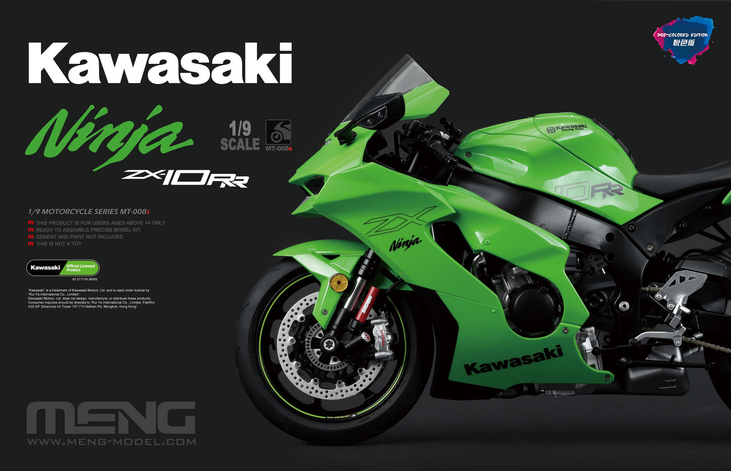 MENG MT-008S 1/9 Kawasaki NINJA ZX-10RR Motorcycle Model Kit-Pre-Colored Edition