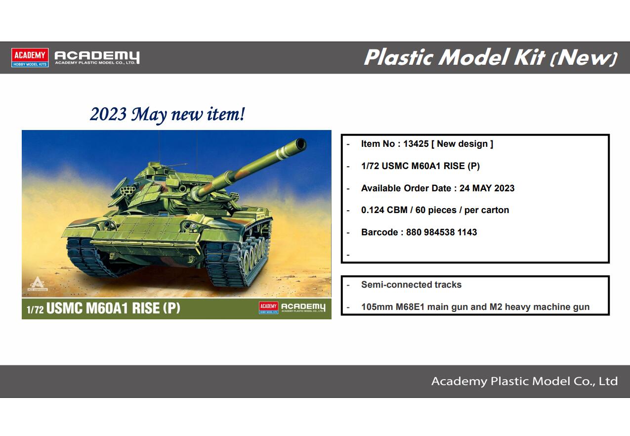 Academy 13425 1/72 Scale  USMC M60A1 RISE  "P¡± Plastic Model Kit