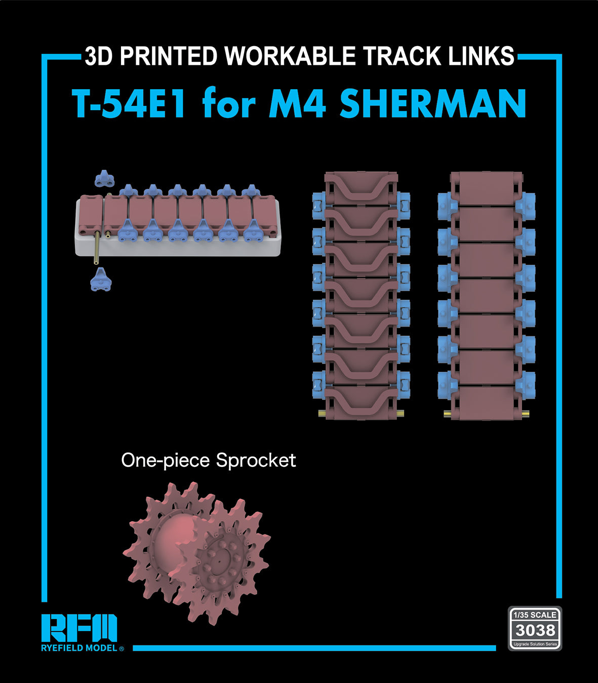 RYE FIELD RFM-3038 T-54E1 for M4 SHERMAN 3d Printed Workable Track Links Presale