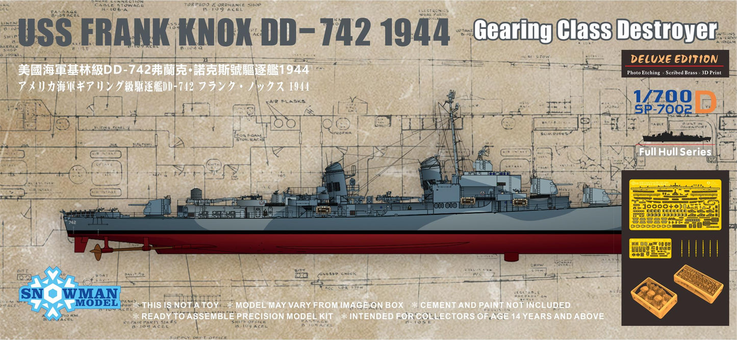 SNOWMAN SP-7002D 1/700 DD-742 Frank Knox 1944 Gearing Class Destroyer Deluxe Ver