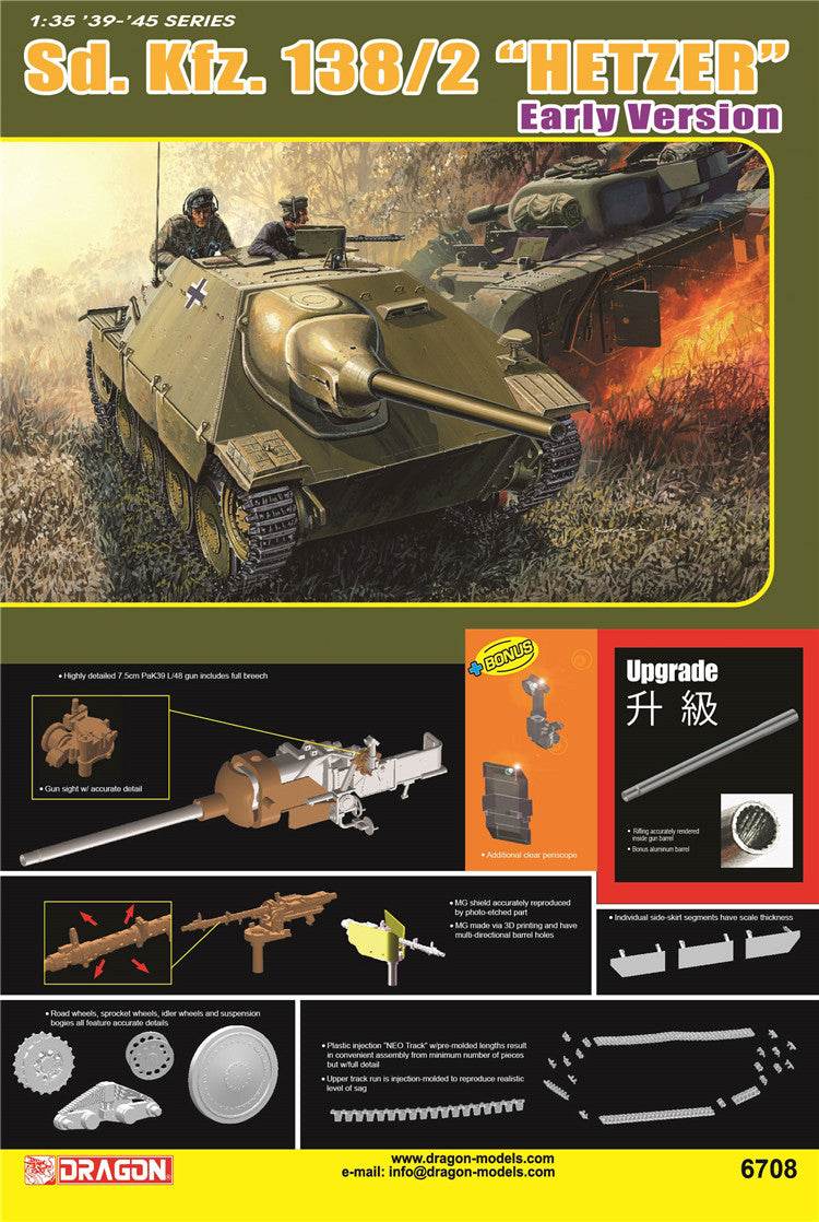 DRAGON 6708 1/35 Sd.Kfz.138/2 "Hetzer" Early Version Model Kit