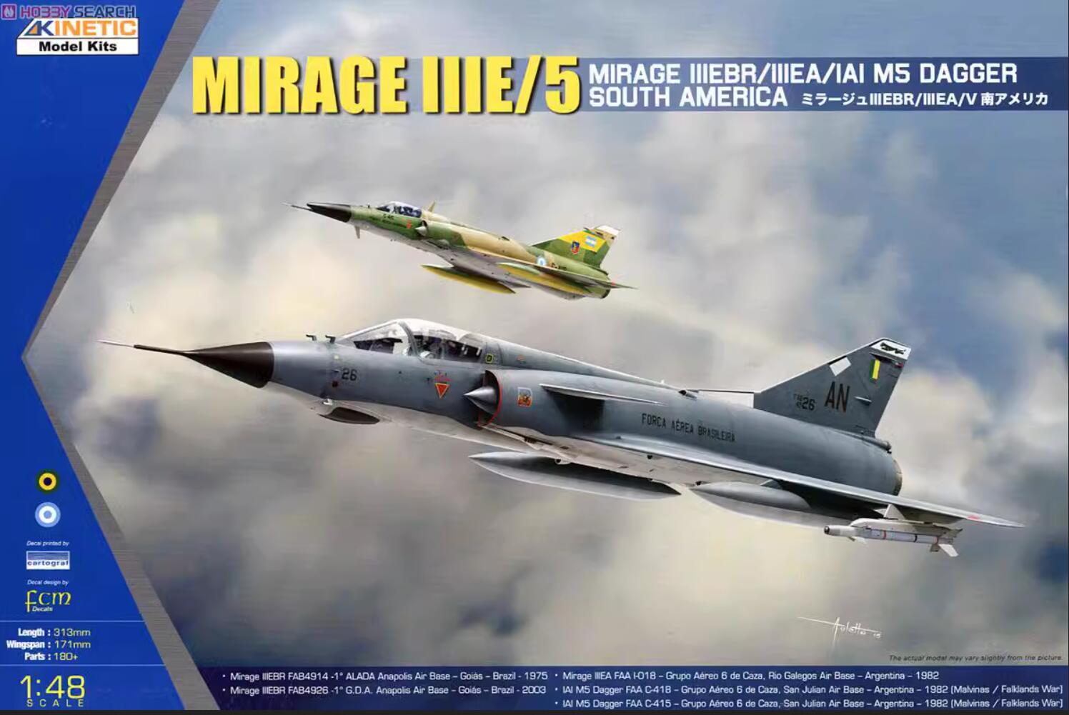 KINETIC 48052 1:48 Mirage IIIE/V Mirage IIIEBR/IIIEA/V South America Model Kit