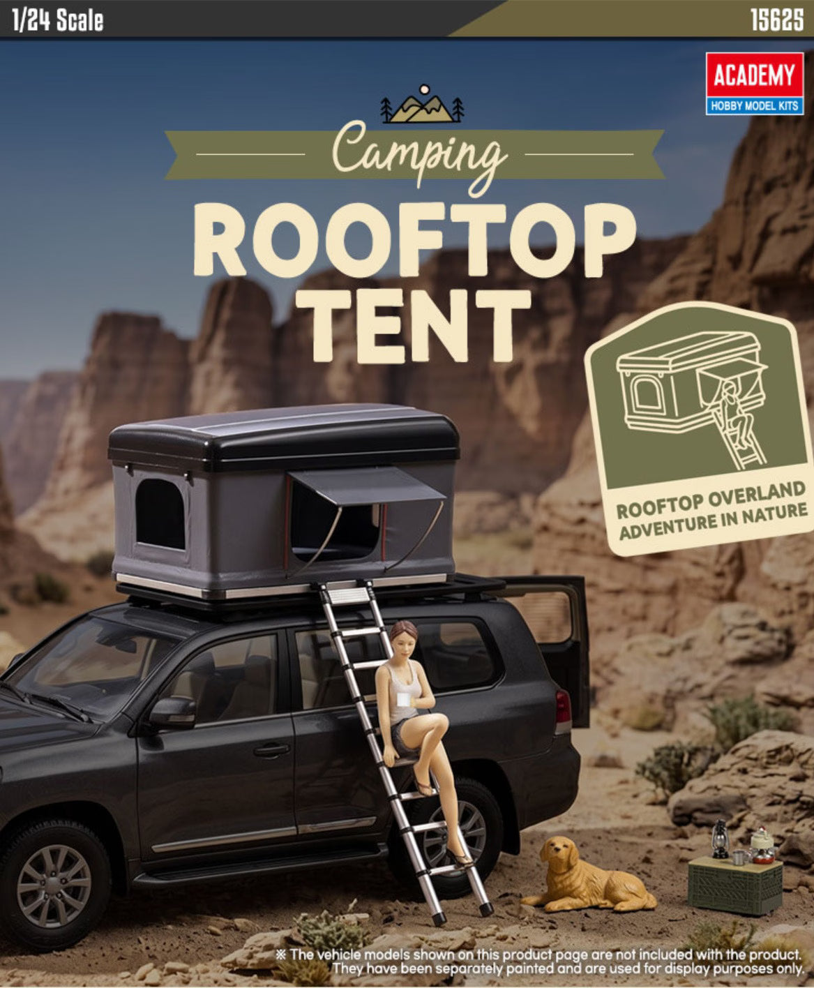 Academy AC15625 1/24 Roof Top Tent Scene with Figure & Gear Plastic Model Kit