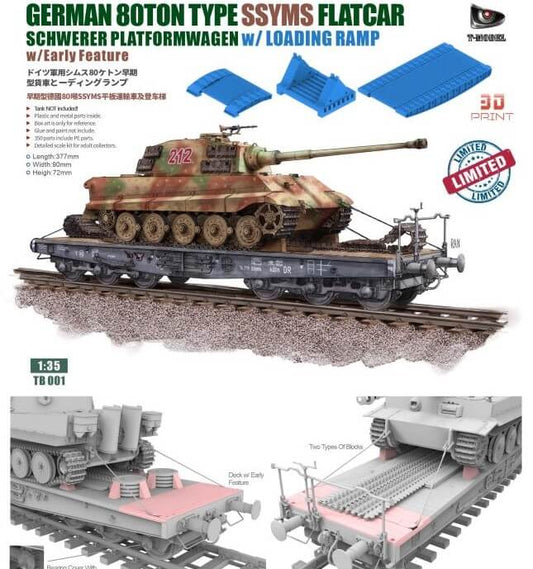 German 80ton Type SSYMS Flatcar Schwerer Platformwagen 1/35 Model Kit | T-Model TB001