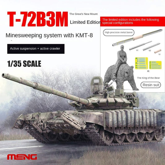 MENG TS-053S 1/35 Special Edition T-72B3M Tank w/KMT-8+Metal Barrels+Riding Bear