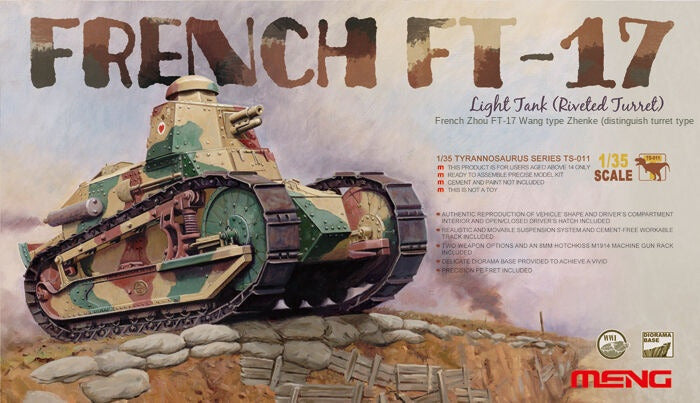 Meng Model 1/35 TS-011 French FT-17 Light Tank (Riveted Turret) Model Kit
