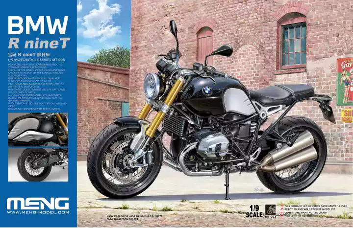 Explore the intricate details of the R nineT MOTORCYCLE Model Kit, a 1/9 scale reproduction 