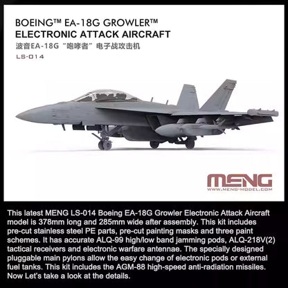 Discover the BOEING EA-18G GROWLER Aircraft Model Kit by MENG. Perfect for aviation enthusiasts and model builders, scale 1/48.