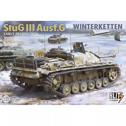 Explore this StuG.III Ausf.G Tank Model Kit with WINTERKETTEN 1/35 |Takom 8010