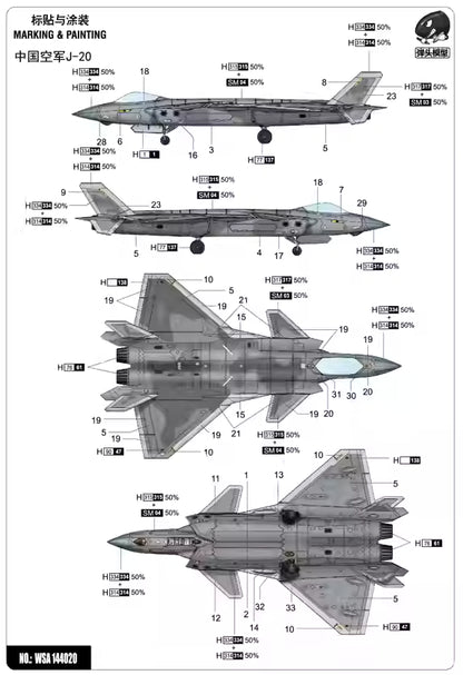 J-20 Airplane Model Kit Chinese PLAAF | Warhead WSA144020 1/144 - ModelHives