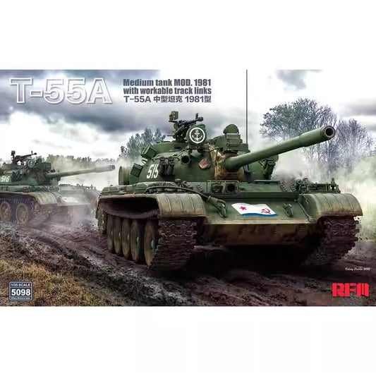 RYE FIELD RM-5098 1/35 T-55A Medium Tank Mod. 1981 With 3D Printed Part Model Kit