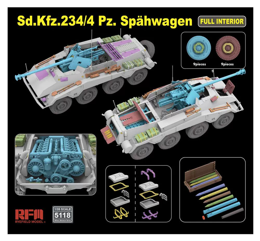 RYEFIELD 5118 1/35 Sd.Kfz.234/4 Spahwagen Full Interior Model Kit