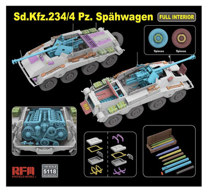RYEFIELD 5118 1/35 Sd.Kfz.234/4 Spahwagen Full Interior Model Kit