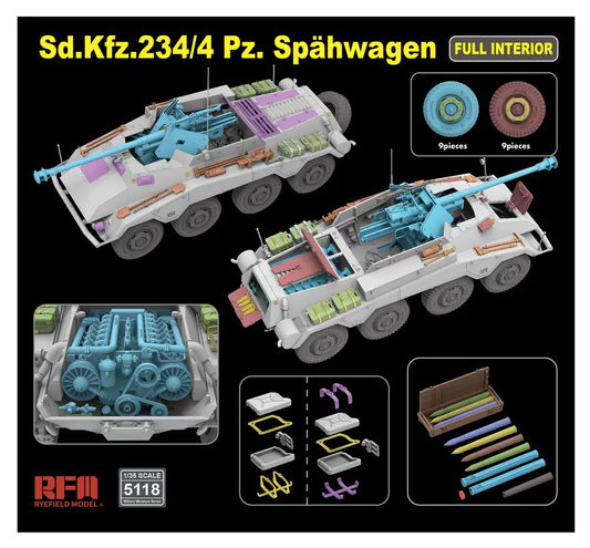 RYEFIELD 5118 1/35 Sd.Kfz.234/4 Spahwagen Full Interior Model Kit
