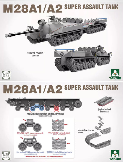 Explore this TAKOM 2209W 1/35 T28*2 BOX(2209+2210+Modeling Guidebook) Tank Model Kit 
