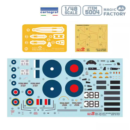 Explore the British Corsair Mk.II Aircraft Model Kit with intricate details, including photo-etch parts, decals, and options for unfolded or folded wings!