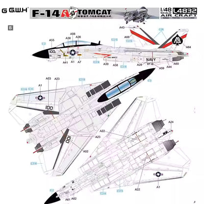 Great Wall Hobby G.W.H L4832 1/48 Scale Grumman F-14A Tomcat AirCraft Model Kit