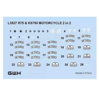 Great Wall Hobby L3527 1/35 R75-KS750 German Heavy Double Wheel Motorcycles