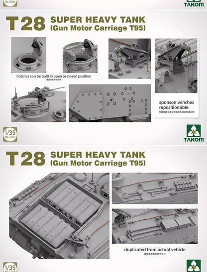 Explore this TAKOM 2209W 1/35 T28*2 BOX(2209+2210+Modeling Guidebook) Tank Model Kit 