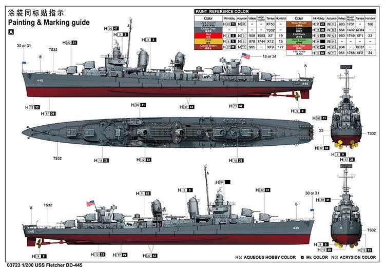 Build the 1/200 USS Navy Fletcher DD-445 Destroyer with the Trumpeter 03723 model kit. 