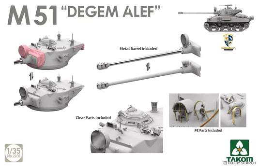 Explore the Takom 2208 1/35 M51 "DEGEM ALEF" Assembly Tank Model Kit 