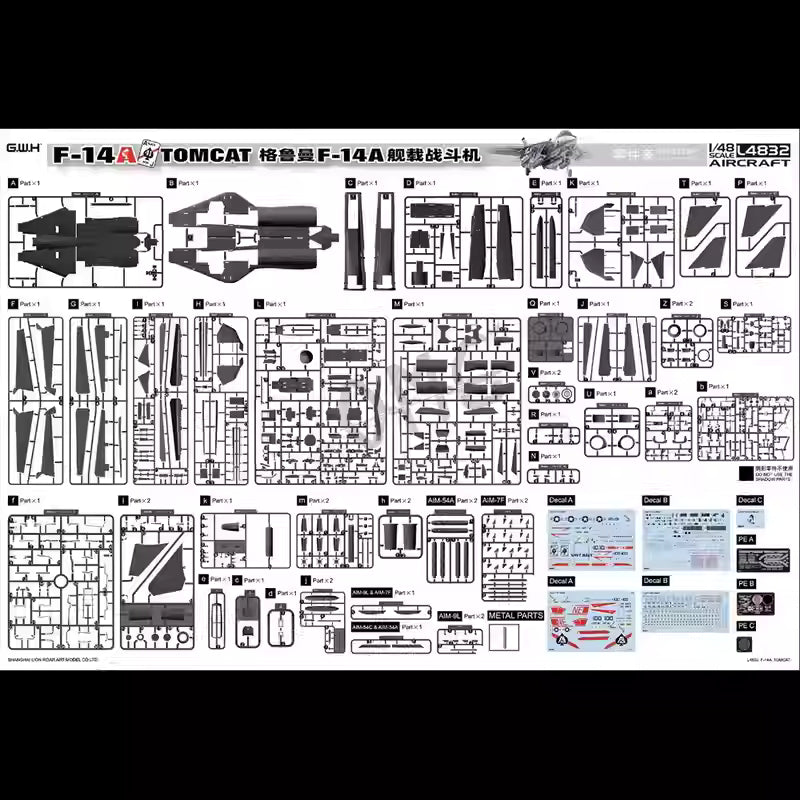 Great Wall Hobby G.W.H L4832 1/48 Scale Grumman F-14A Tomcat AirCraft Model Kit