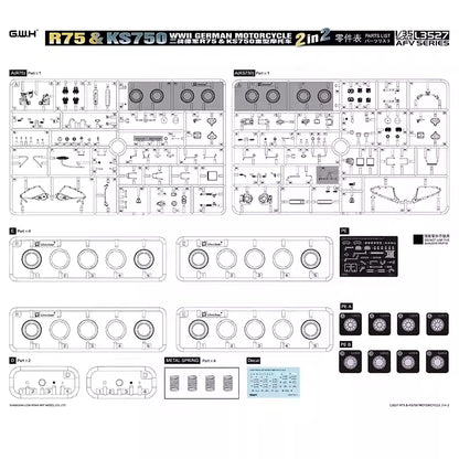 Great Wall Hobby L3527 1/35 R75-KS750 German Heavy Double Wheel Motorcycles