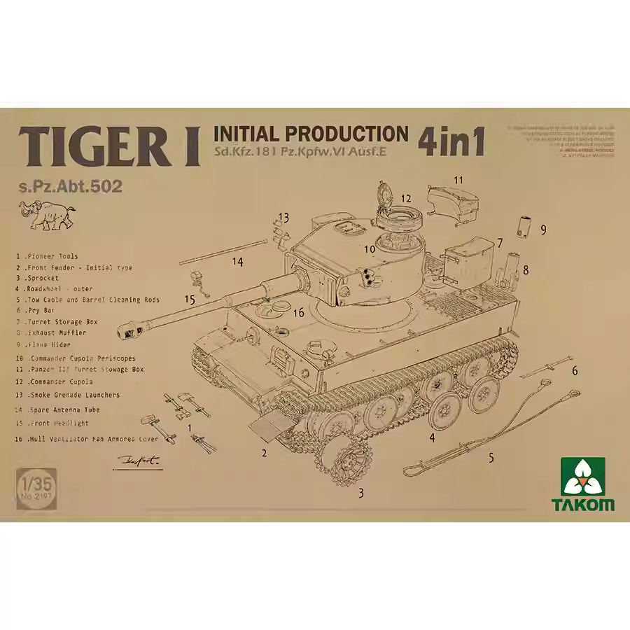 TAKOM 2197 1/35 Sd.Kfz.181 Pz.Kpfw.VI Ausf.E Tiger I Initial Production[4 in 1]