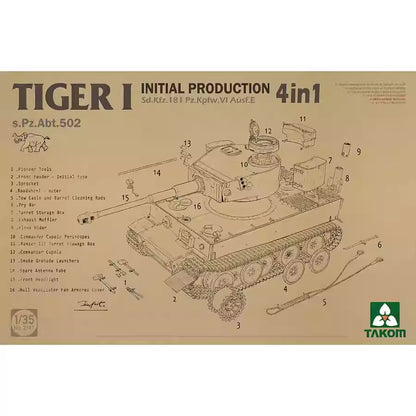 TAKOM 2197 1/35 Sd.Kfz.181 Pz.Kpfw.VI Ausf.E Tiger I Initial Production[4 in 1]