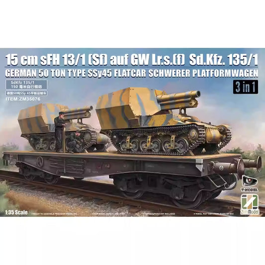 1/35 German 50t Type SSy45 Flatcar Schwerer Platformwagen（3in1）Tank Model Kit | Zimi ZM35076