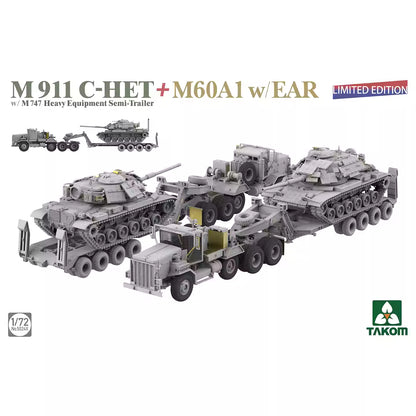 TAKOM 5024X 1/72 M911 C-HET+M60A1 Tank w/EAR w/M747 Heavy Equipment Semi-Trailer Model Kit