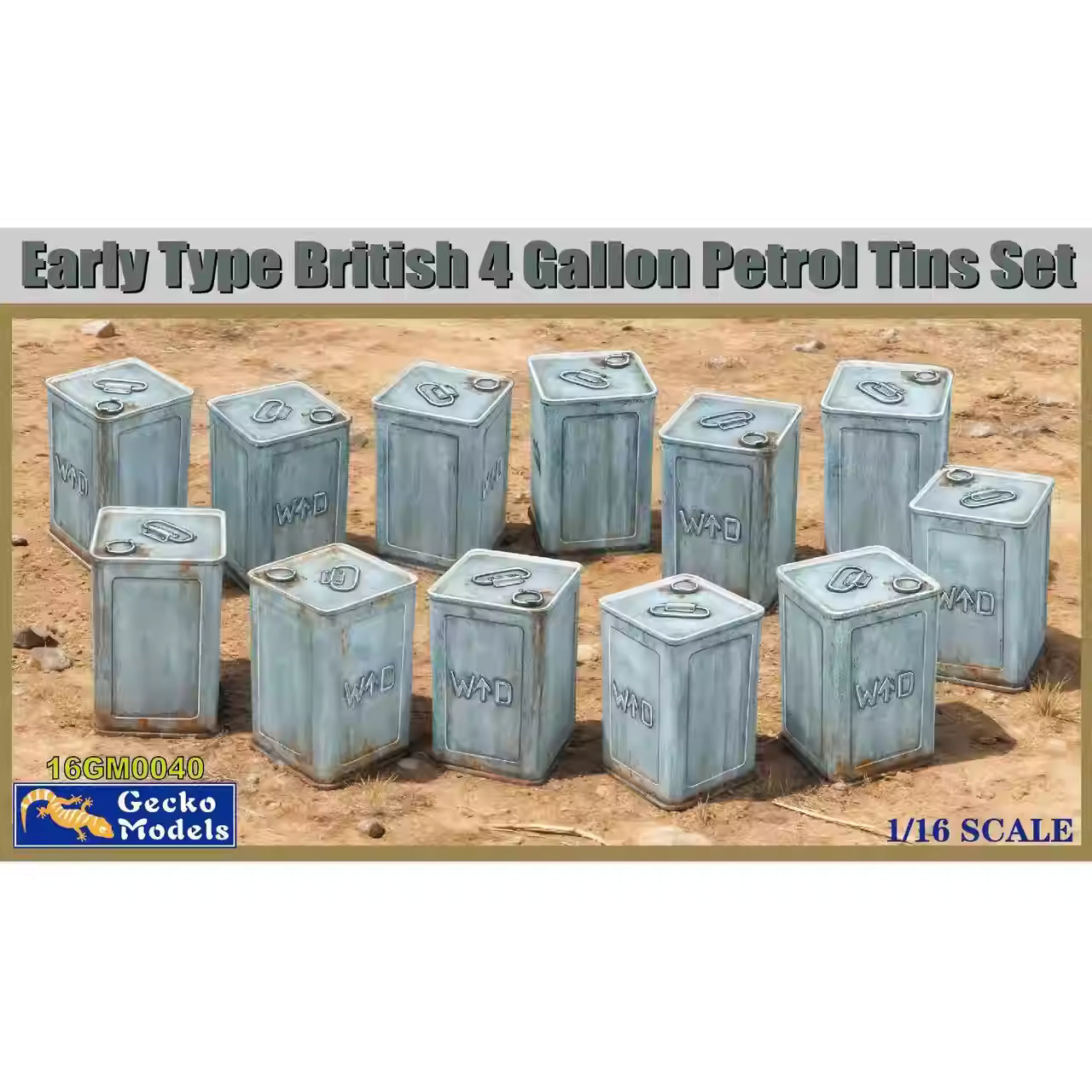 Gecko Models 16GM0040 1/16 Early Type British 4 Gallon Petrol Tins Set Model Kit
