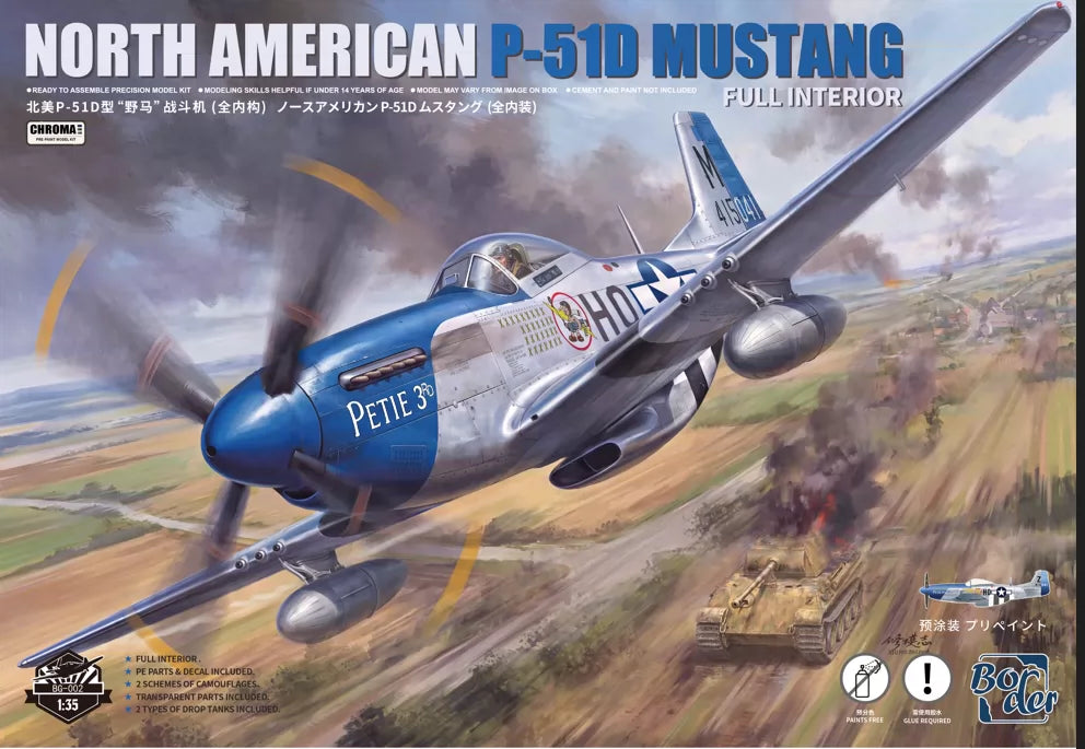 Border BG-002 1/35 P-51D Mustang Blue Nose Full Interior Pre-Painted Aircraft Model Kit