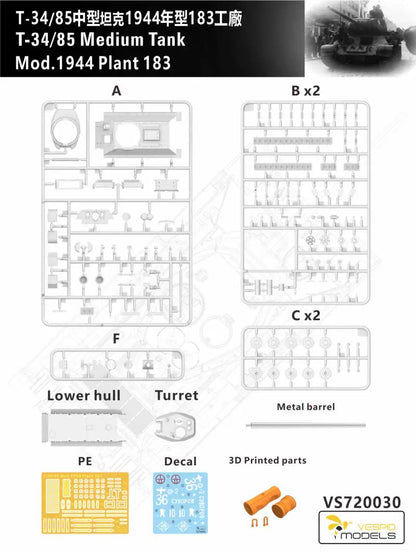 T-34/85 1/72 Tank Model Kit 1944 Plant 183 - VESPID VS720030