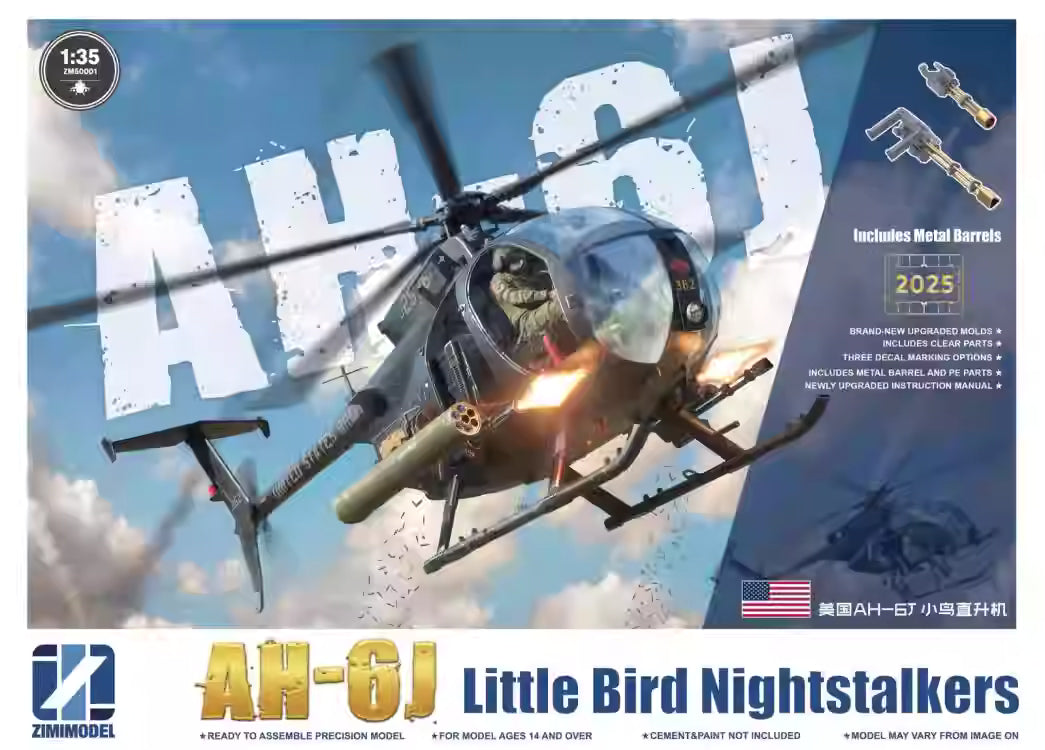 Explore this US AH-6J Helicopter Model Kit 1/35 Little Bird Night Stalkers | Zimi Model ZM 50001