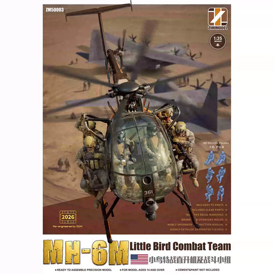 Zimi ZM50003 1/35 MH-6M Combat Team Aircraft Model Kit w/6 Figures 3D Print
