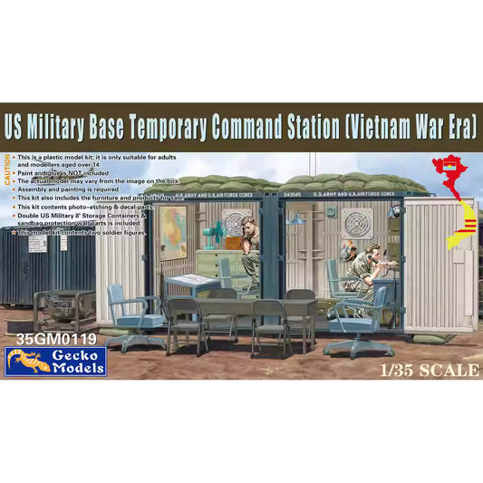 Discover the Gecko 35GM0119 1/35 Military Base Command Station Model Kit, perfect for collectors and enthusiasts of Vietnam War era models. Limited stock!