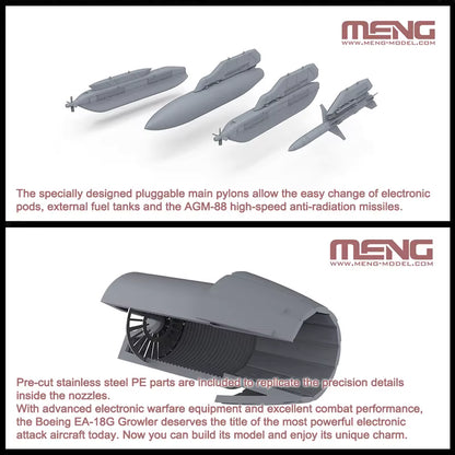 Discover the BOEING EA-18G GROWLER Aircraft Model Kit by MENG. Perfect for aviation enthusiasts and model builders, scale 1/48.