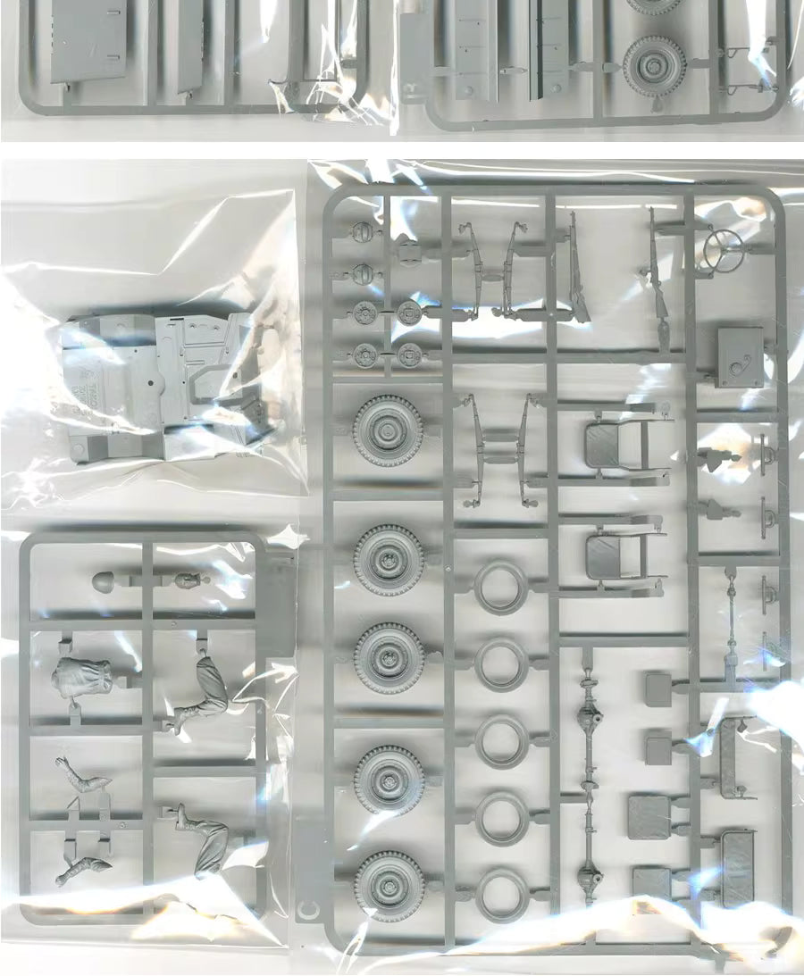 Explore this Takom 2126 1/35 1/4 Ton Utility Truck with Trailer & MP Figure Model Kit