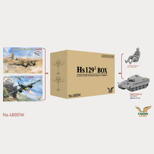 TAKOM 48001W 1/48 Hs129*2 Box(Hs129B2&Hs129B3&3D Print Set Figuresx2 w/Panther A)