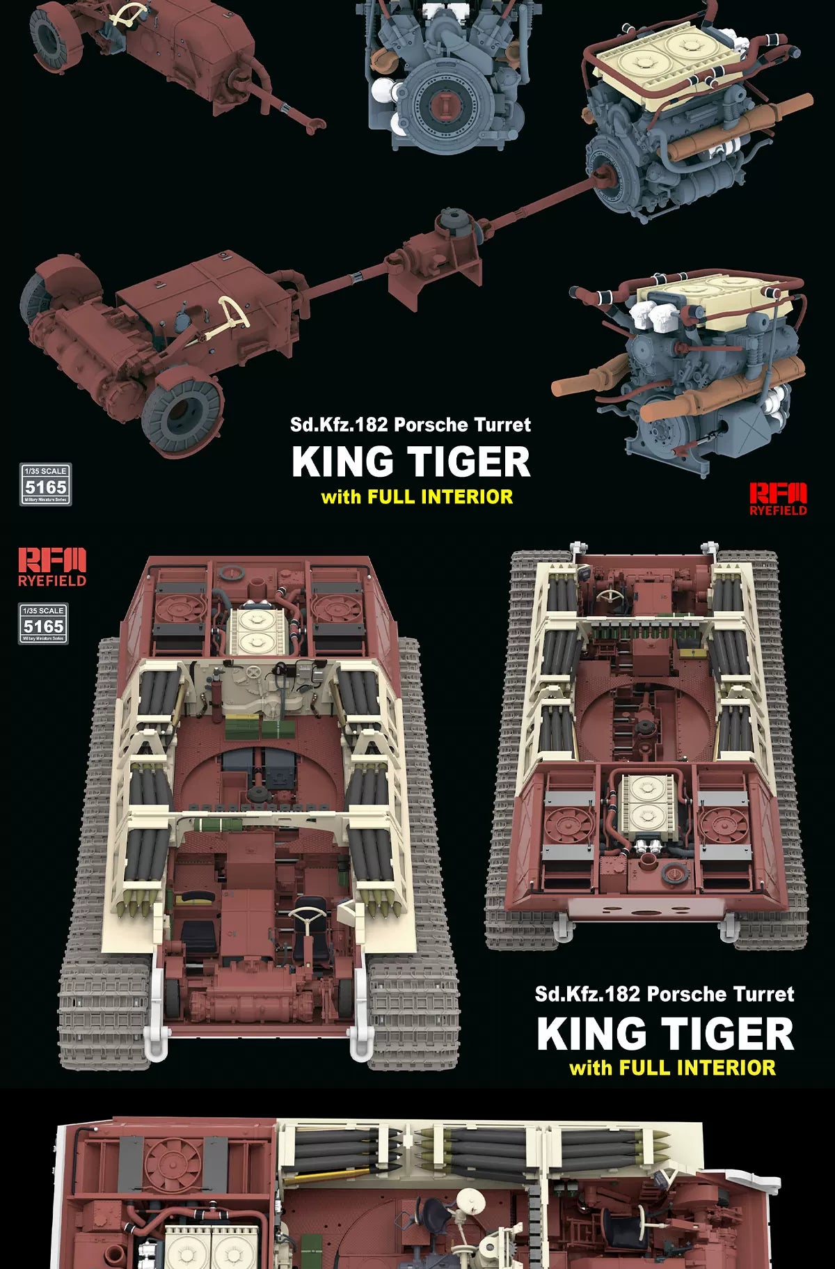 Rye Field RFM-5165 1/35 Sd.Kfz.182 KING TIGER Porsche Turret Full Interior Kit