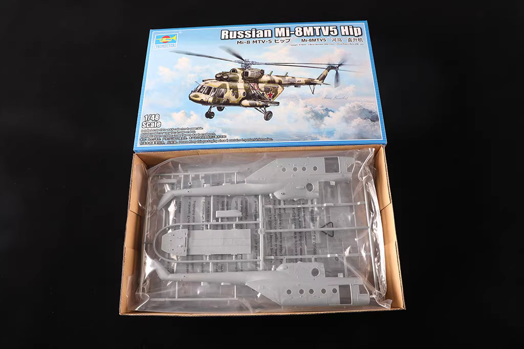 Explore this Trumpeter 05853 1:48 Russian Mi-8MTV5 Hip Helicopter Assembly Model Kit.