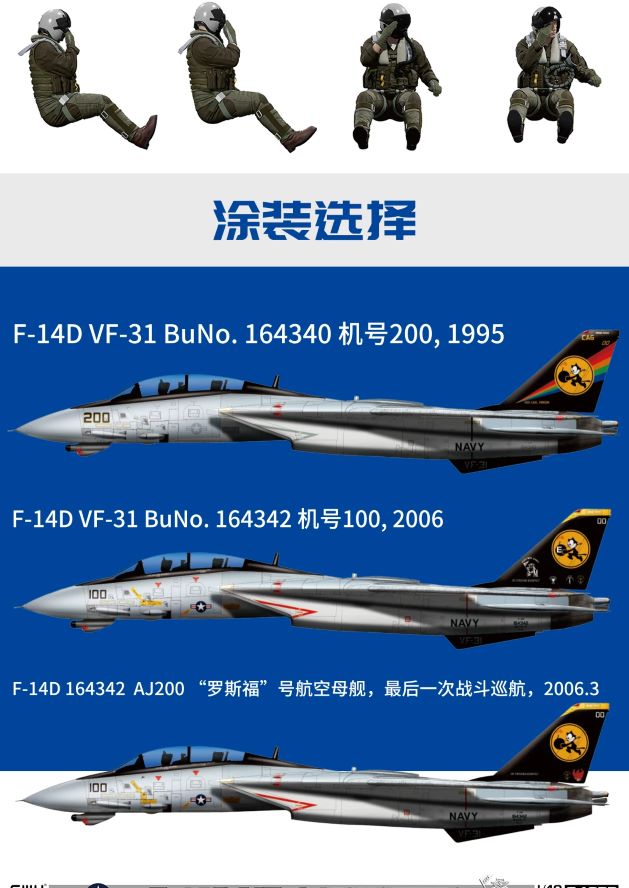 Discover the Great Wall S4822 F-14D VF-31, a limited edition 1/48 model kit with a 3D print pilot