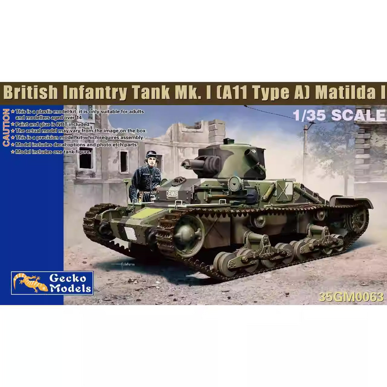 Discover the Gecko 35GM0063 - 1/35 British Infantry Tank Mk. I Matilda I model kit, perfect for collectors and hobbyists alike.