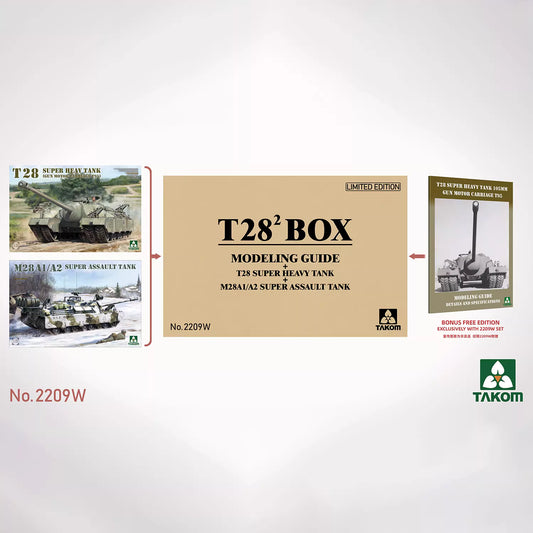 Explore this TAKOM 2209W 1/35 T28*2 BOX(2209+2210+Modeling Guidebook) Tank Model Kit 