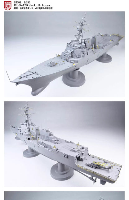 Explore the BEACON HOBBY S3001 DDG-125 1/350 Jack.H.Lucas Destroyer Model Kit, available in full hull and waterline options for model enthusiasts.