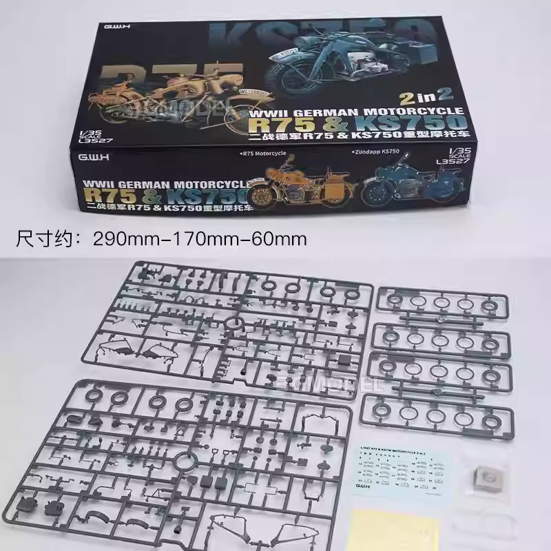 Great Wall Hobby L3527 1/35 R75-KS750 German Heavy Double Wheel Motorcycles